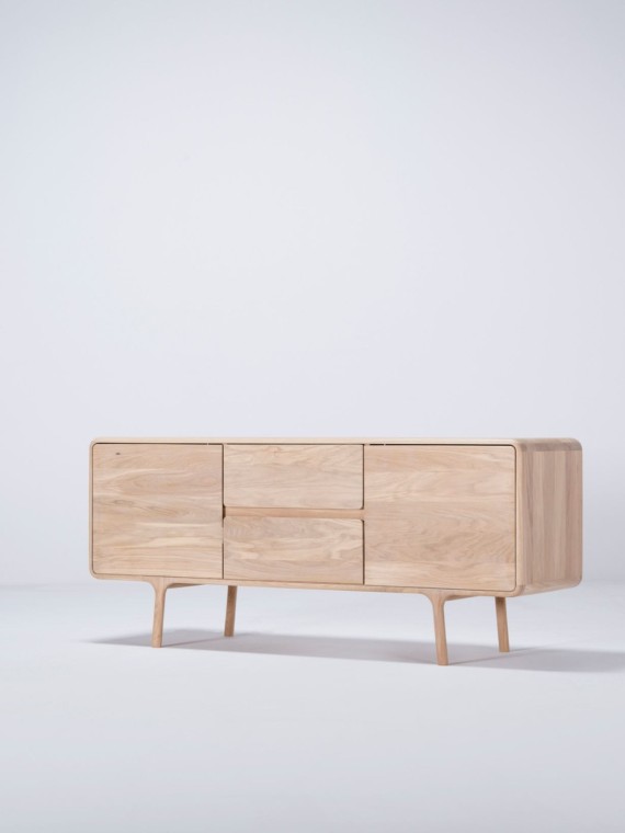 Solid oak two-drawer sideboard, Fawn