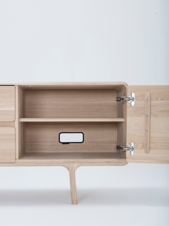 Solid oak two-drawer sideboard, Fawn