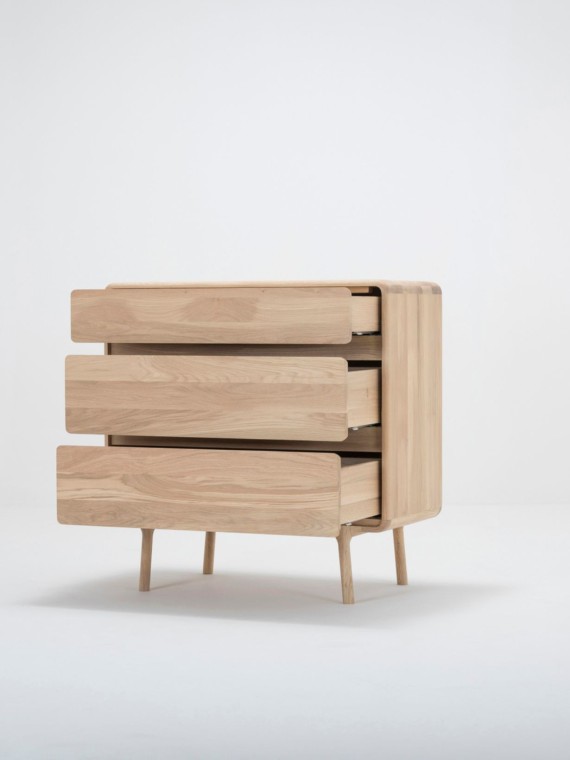 3-drawer oiled bleached oak chest of drawers, Fawn