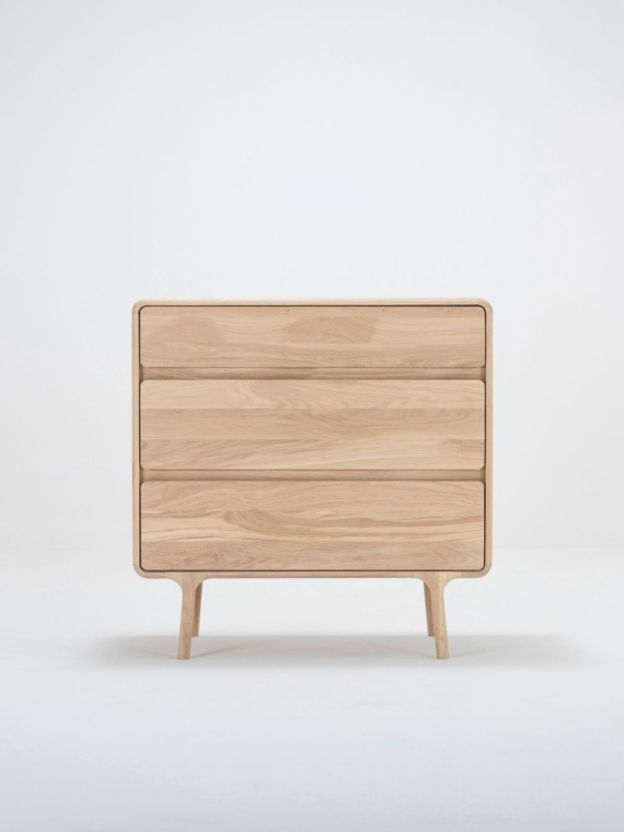 3-drawer oiled bleached oak chest of drawers, Fawn