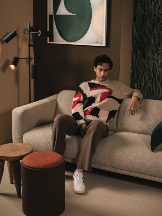 Pols Potten Canapé droit 3 places tissu bouclé beige Teddy