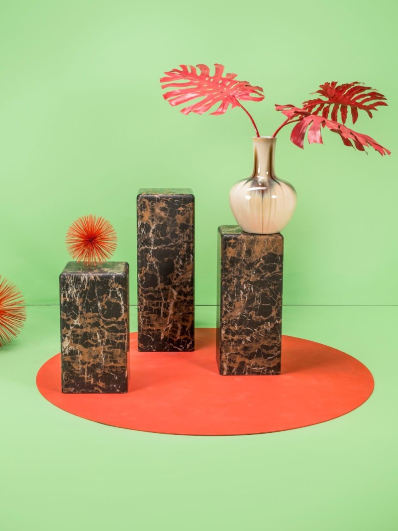Pols potten pillar in brown marble size M, Marble