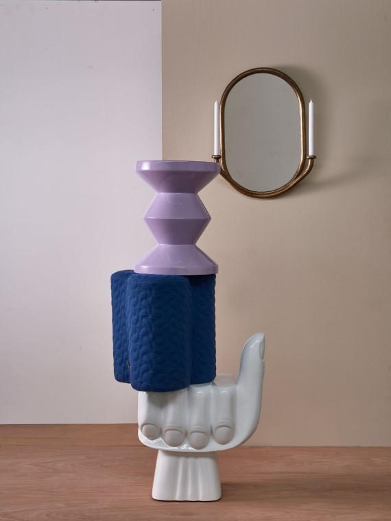 Pols Potten Tabouret en tissu bleu Clover