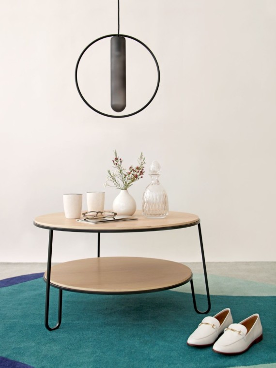 Eugénie Harto light oak slate grey metal coffee table Size M (90)