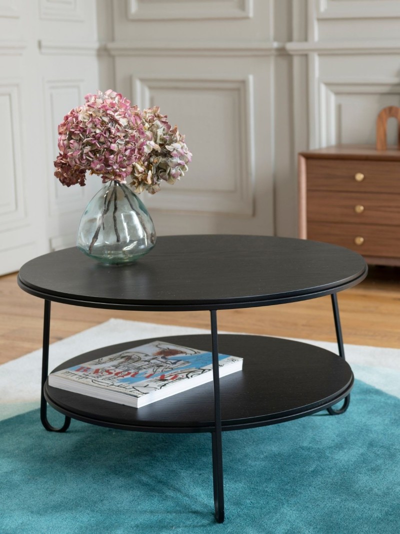 Table basse Eugénie Harto chêne clair métal noir Taille M (90)