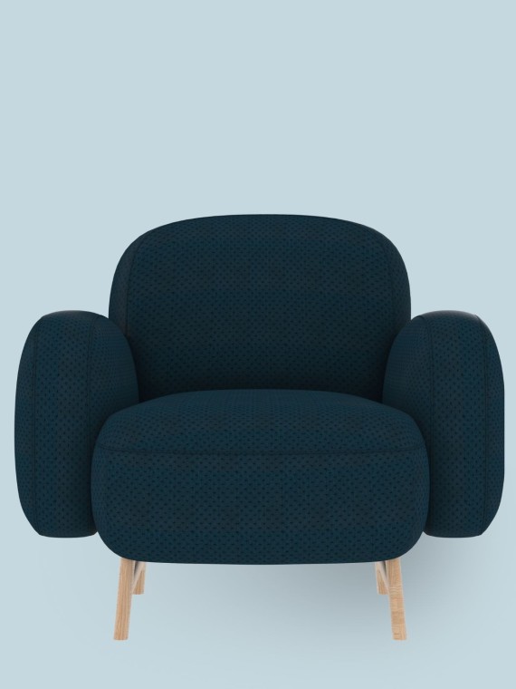 Harto Fauteuil Auguste en bois massif tissu bleu cobalt