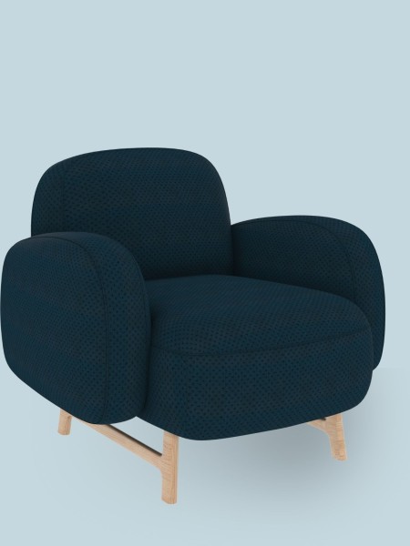 Harto Fauteuil Auguste en bois massif tissu bleu cobalt
