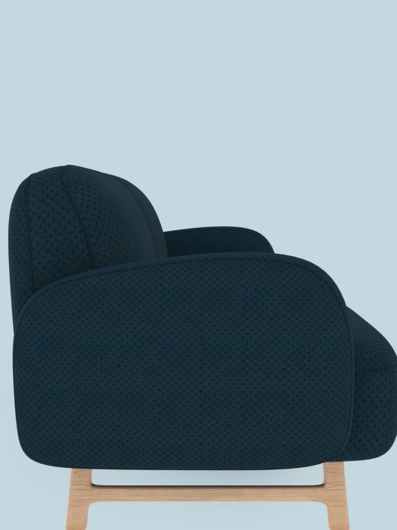 Harto 3-seater sofa Auguste in solid wood and cobalt blue fabric