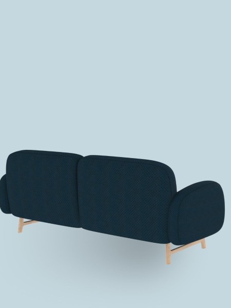 Harto canapé 3 places Auguste en bois massif et tissu bleu cobalt