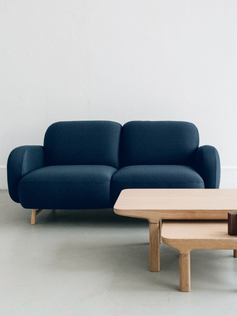 Harto 3-seater sofa Auguste in solid wood and cobalt blue fabric