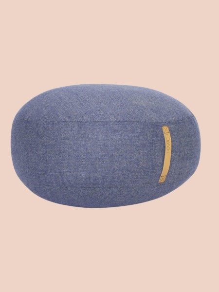 Hubsch Pouf wool Mochi light blue with leather strap Ø70 cm