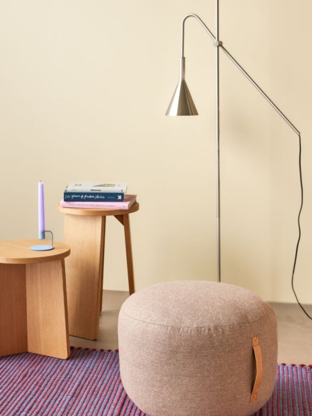 Hubsch Pouf en laine avec une lanière en cuir Ø 50cm , Mochi marron