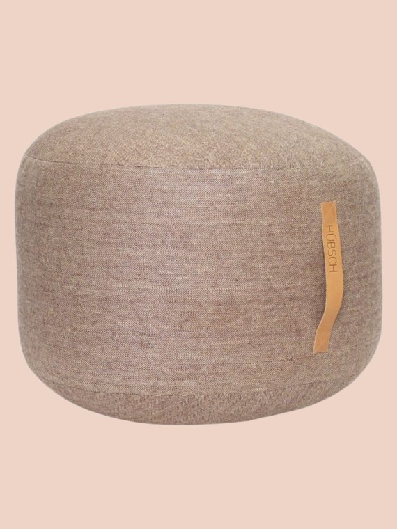 Hubsch Pouf en laine avec une lanière en cuir Ø 50cm , Mochi marron