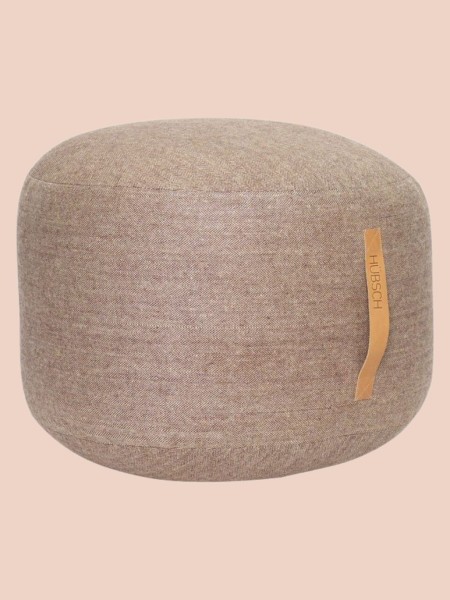 Hubsch Pouf en laine avec une lanière en cuir Ø 50cm , Mochi marron