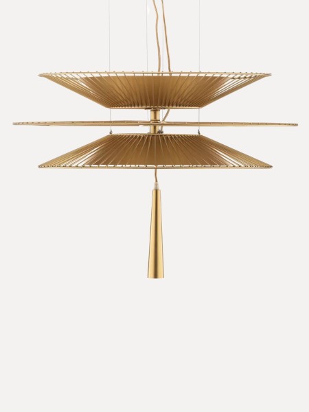 Forestier geometric pendant in gilded metal, Gravity 2