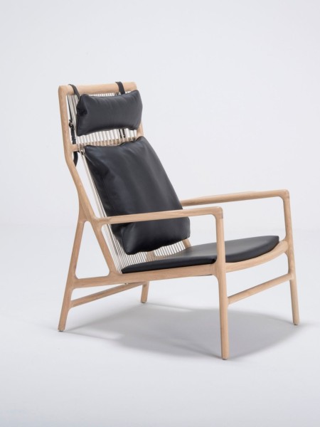 Solid oak chaise longue, leather seat, Dedo