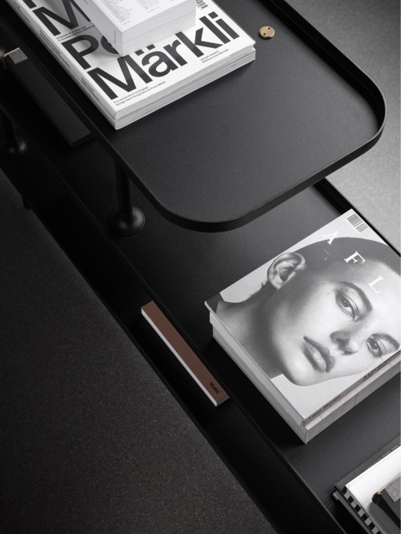 Black steel shelf with brass details, Slice | MBS DESIGN