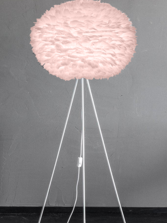 UMAGE - Floor lamp in goose feather, Eos large pink and Tripod floor white - MBS Design
