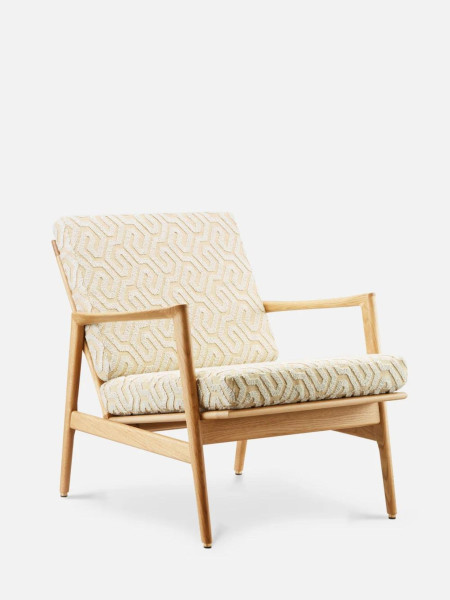 Fauteuil en bois de chêne, Stefan tissus Coffee 366 Concept