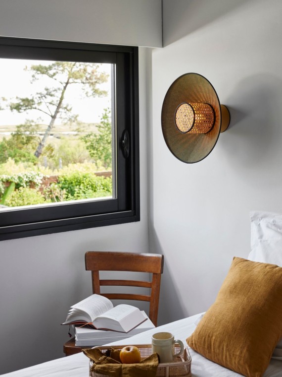 Market set - khaki linen and cane wall light singapore