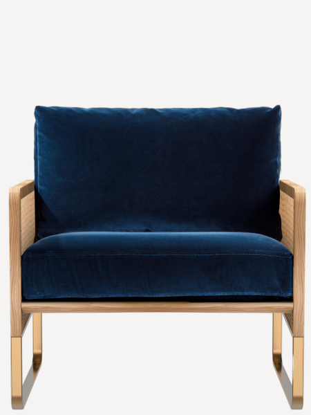 Fabric-covered cane armchair