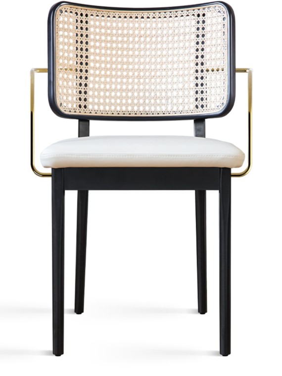 Red-Edit- Chaise chêne noire en cuir / Accoudoirs cannage| MBS DESIGN