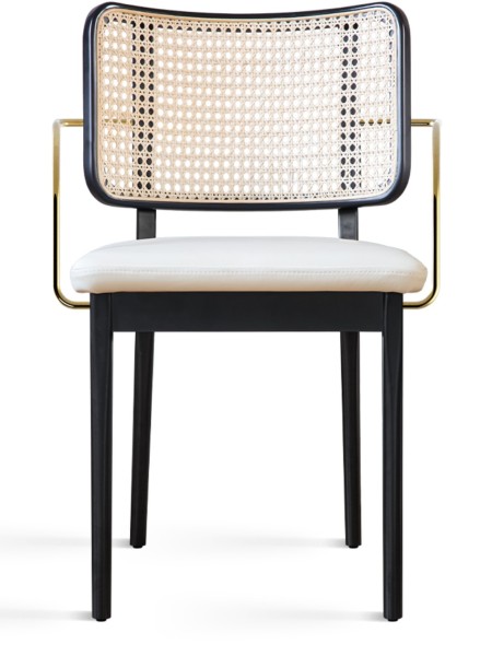 Red-Edit- Chaise chêne noire en cuir / Accoudoirs cannage| MBS DESIGN