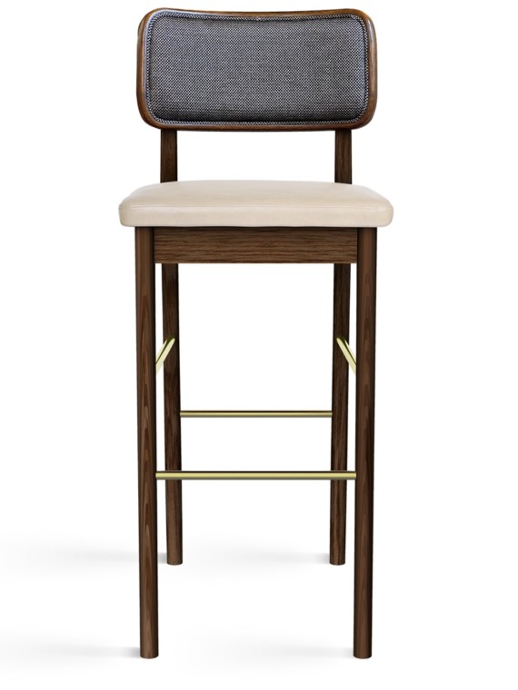 Red-Edition - Tabouret haut en cuir, noyer tapissier | MBS DESIGN