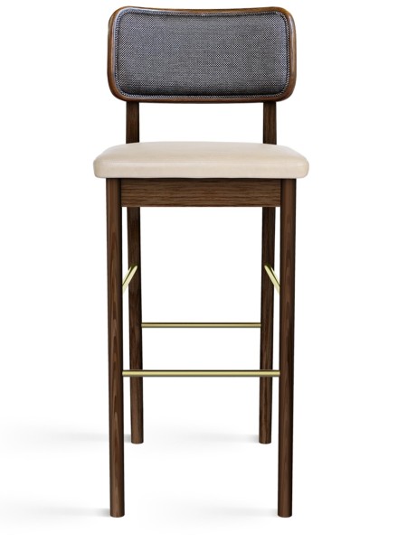 Red-Edition - Tabouret haut en cuir, noyer tapissier | MBS DESIGN