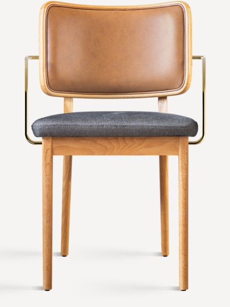 Red Edition, Oak chair with fabric / Cane armrests