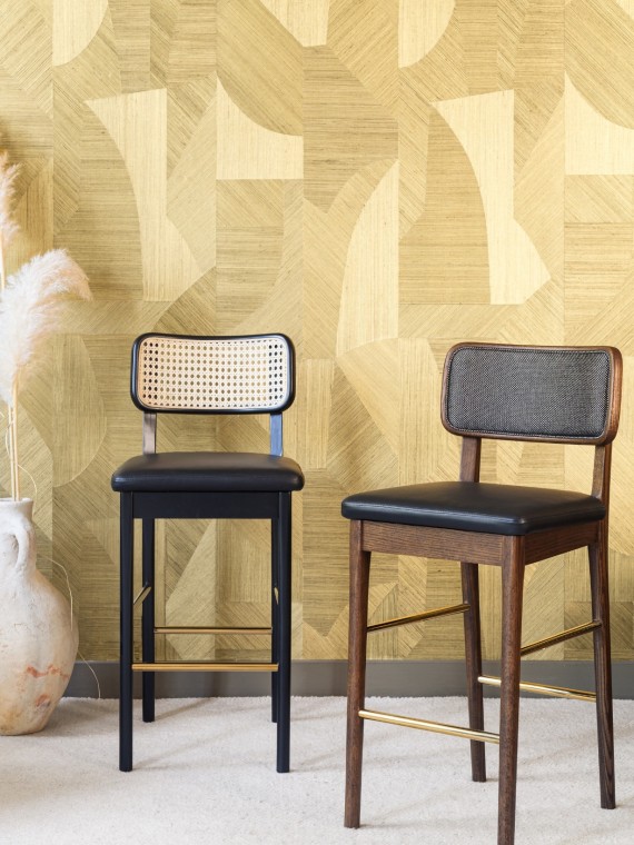 Red Edition Tabouret haut en cuir / chêne clair