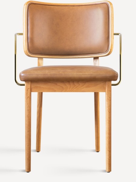 Red edition, chaise en cuir tabac et acoudoir