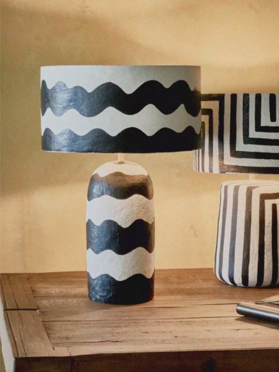 Pomax, Lampe de table en papier mâché DIA35 x H52 cm, Mundaka